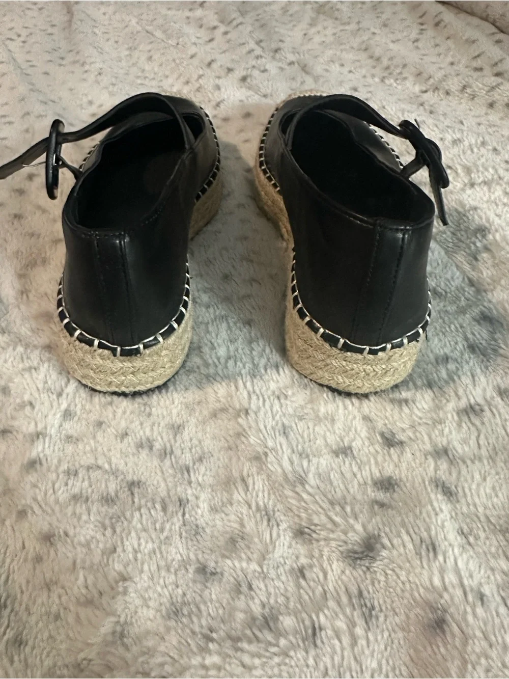 NWOT Black Mary Jane Espadrille Flats with Natural Toe